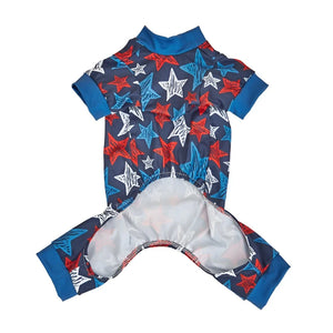 Underside of blue Americana Stars & Stripes Dog PJs