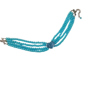 Blue 4-Row Pearls Dog Necklace with Rhinestone Heart Pendant