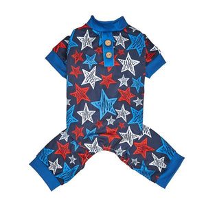 Underside of blue Americana Stars & Stripes Dog PJs