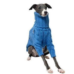 Blue Cable Knit Turtleneck Italian Greyhound/Whipped Dog Sweater
