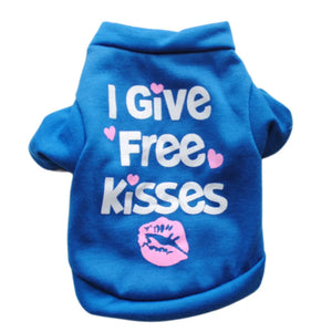 Blue "I Give Free Kisses" Dog T-Shirt