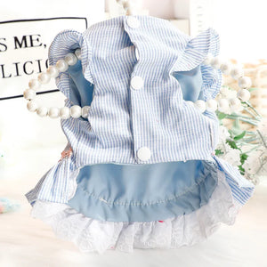 Pinstripe Dog Dress has 3 snap buttons