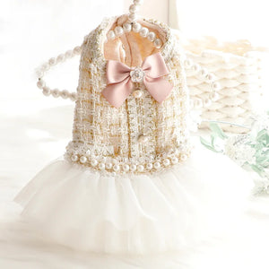 Cream Chanel-Inspired Tweed Tutu Dog Dress