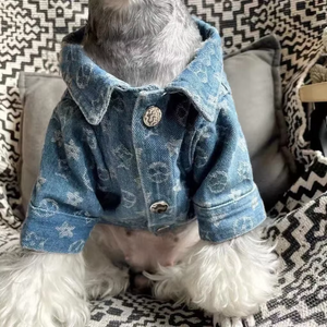 Chewy Vuitton Denim Dog Jacket fits small and medium dogs