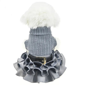 This Chic Turtleneck Dog Sweater Dress has a classy black belt.