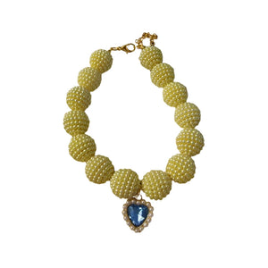 Yellow Crystal Heart Colorful Beaded Pearl Dog Necklace
