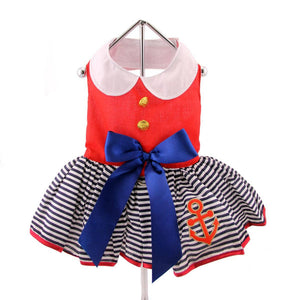 Doggie Design - Sailor Girl Dog Harness Dress w/ Matching Leash is red, white and blue.