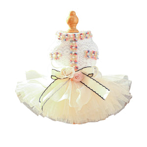 Elegant Crochet Lace Tutu Dog Dress with Bow & Roses