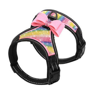 Pink Bow Rainbow Reflective Bling Rhinestone Dog Harness