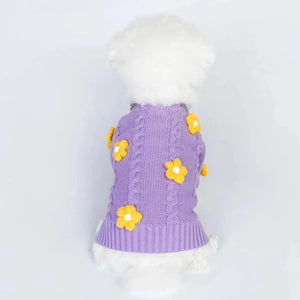 Yellow Daisy Purple Dog Sweater