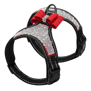 Red Bow Reflective Bling Rhinestone Dog Harness