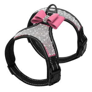 Pink Bow Reflective Bling Rhinestone Dog Harness