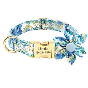 Blue Daisy Flower Dog Collar includes free personalization.