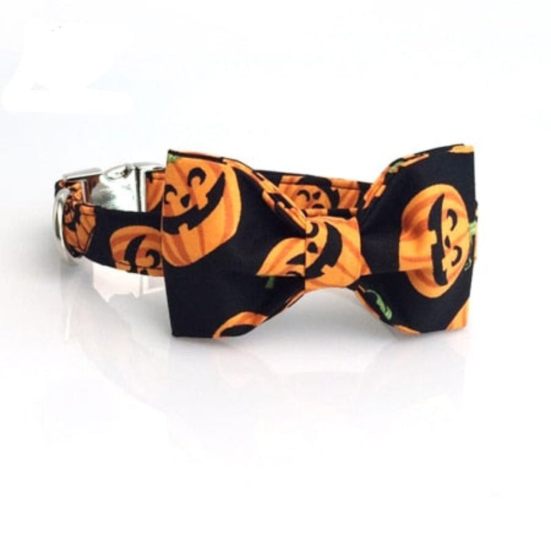 Halloween Pumpkin Bow Tie Dog Collar & Leash Set