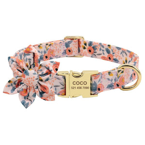 Peachy Pink Flower Dog Collar & Leash Set | Personalized Free