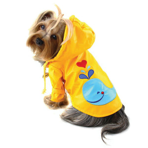Yorkie in Splashing Whale Dog Raincoat with Cotton Lining