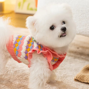 Knitted Flower Dog Sweater fits small and medium dogs