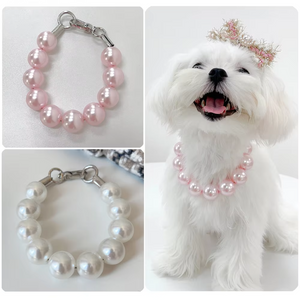 Large Pearl Dog Collar Necklace in white or pink