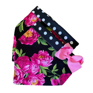 Peony Flowers Bandana Dog Collar With Bow