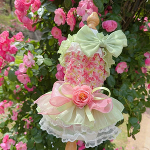 This gorgeous Pink-Green Rose Garden Dog Party Dress is lovely for weddings, parties, and special events.