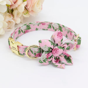 Pink Flower Dog Collar & Leash Set | Personalized Free