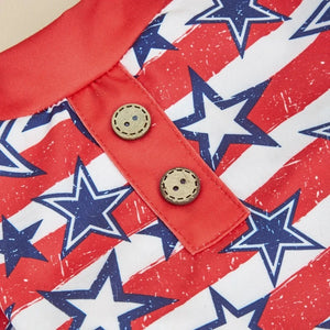 Red Pjs are adorned with 2 buttons