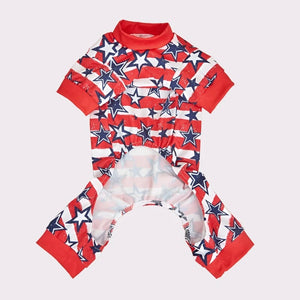 Underside of red Americana Stars & Stripes Dog PJs