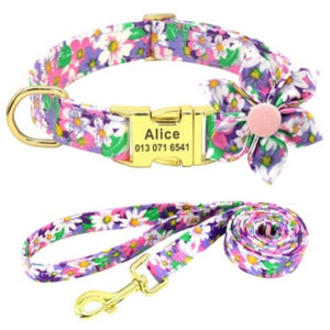 A delight, this Purple Daisy matching set includes a Personalized Dog Collar, Leash & gorgeous handsewn Flower slider. 