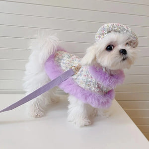 Tres Chic Lilac Tweed Coat, Beret Cap & Leash Set
