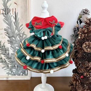 Designer Handmade Green Christmas Tree Dog Dress