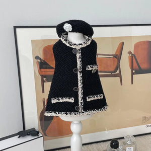 Chic Chanel-esque Hat & Dog Dress in Black