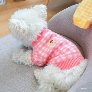Our Pink Plaid Dog Sweater with Bunny Applique is perfect for Easter.