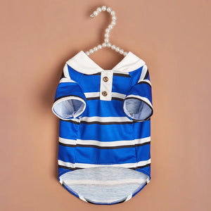 Blue Striped Polo Dog Shirt has a white collar