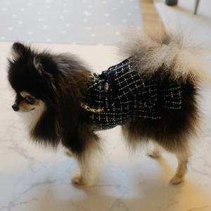 Designer Black Tweed Fashionista Dog Dress fits small breeds only.