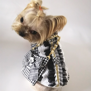 Chic Black & White Check Dog Dress with Matching Purse fits Yorkies