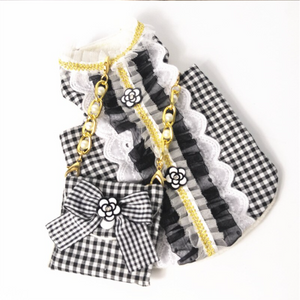 Chic Black & White Check Dog Dress with Matching Purse