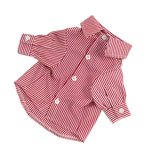 Stripe Long-Red Sleeve Button-Down Dog Dress Shirt