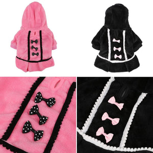 Simply stylish, this plush velvet Pink/Black Hoodie Dog Dress is comfy and soft for cooler weather.