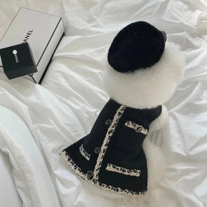 Chic Chanel-esque Hat & Dog Dress in Black on a Poodle.