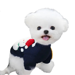 Bichon wearing Snowman Dog Sweater