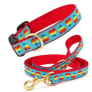 Up Country Rainbow Hearts Dog Collar & Leash Matching Set