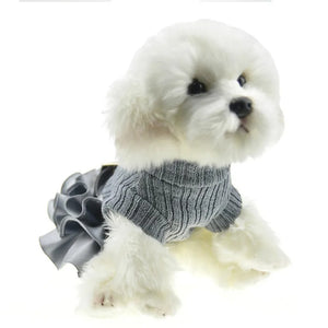 Grey Turtleneck Sweater Dog Dress on Maltipoo model
