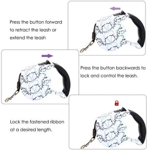 Our retractable dog leash can be controlled with thumb-button release.