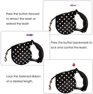 Our retractable dog leash can be controlled with thumb-button release.