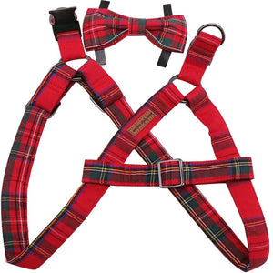 Red Plaid Harness Set comes with a detachable bow.