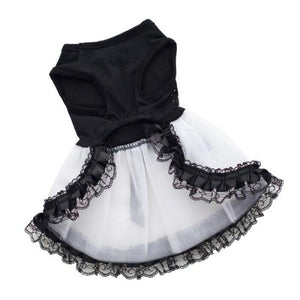 Bling Black & White Lace Dog Dress has elastic at underbelly