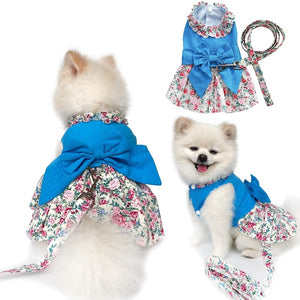 This Blue Floral Harness Dog Dress & Leash Set fits small dogs, such as Chihuahua, Yorkie, Bichon, Corgi, Toy Poodle, Maltese, Pug and puppies.
