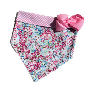 Cherry Blossoms Bandana Dog Collar With Bow