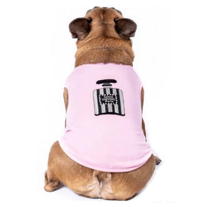 Deisgner-inspired Coco Chewnel Embroidered dog T-shirt fits small to medium dogs.