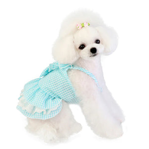 Small to medium dogs look sweet as can be in this Blue Gingham Plaid Summer Dog Dress.